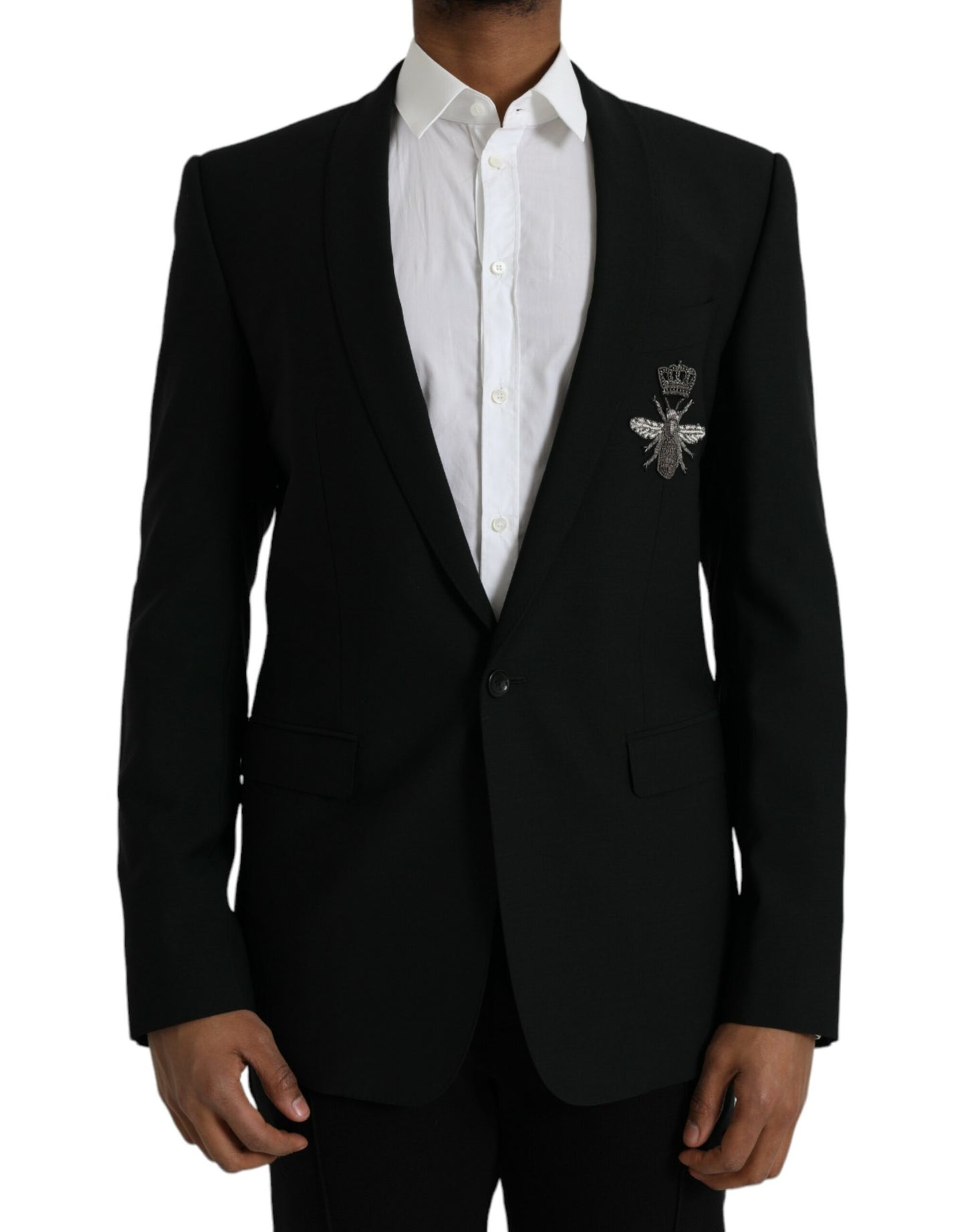 Dolce & Gabbana Black Crown Bee MARTINI Single Breasted Coat Blazer