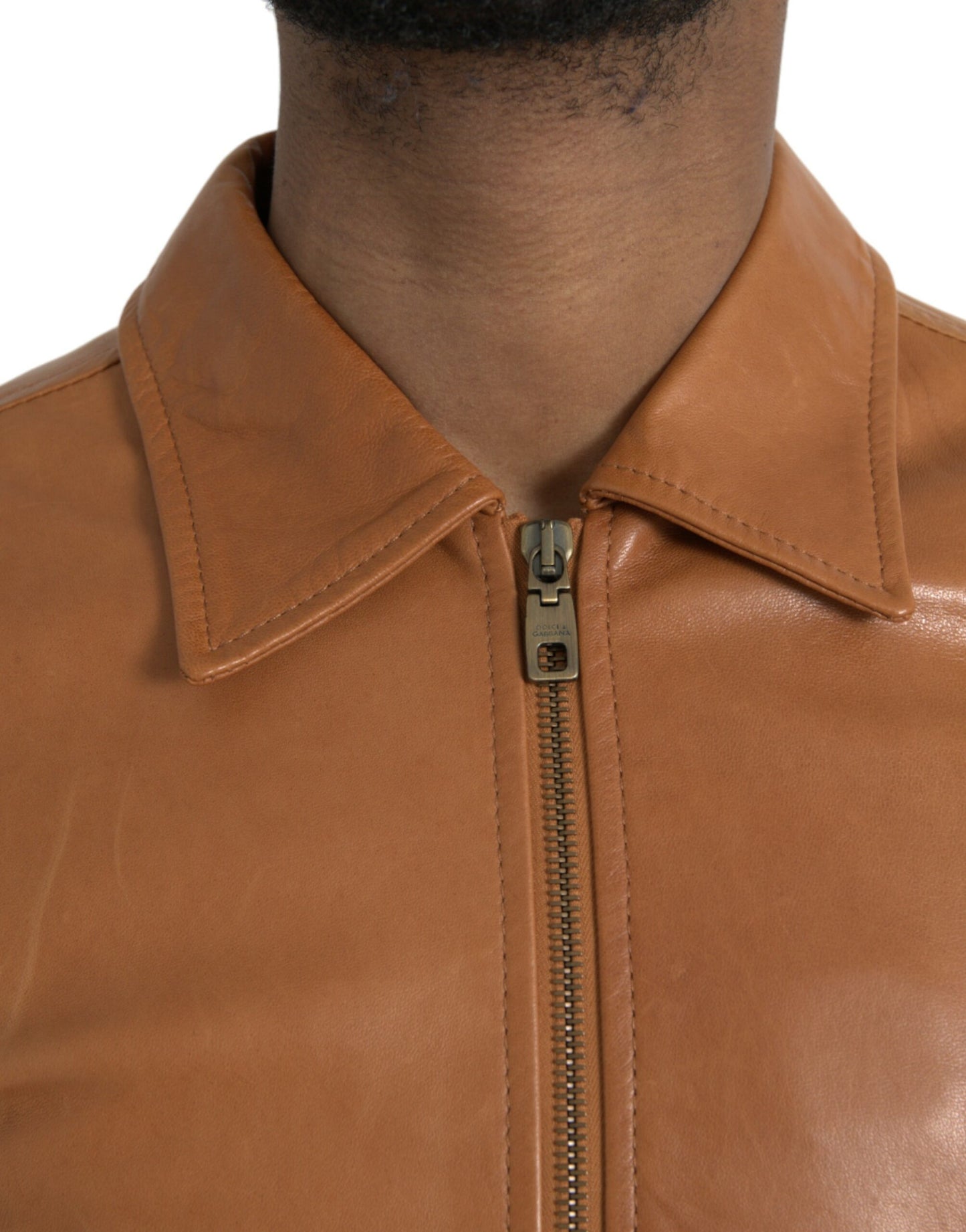 Dolce & Gabbana Brown Lamb Leather Full Zip Blouson Jacket