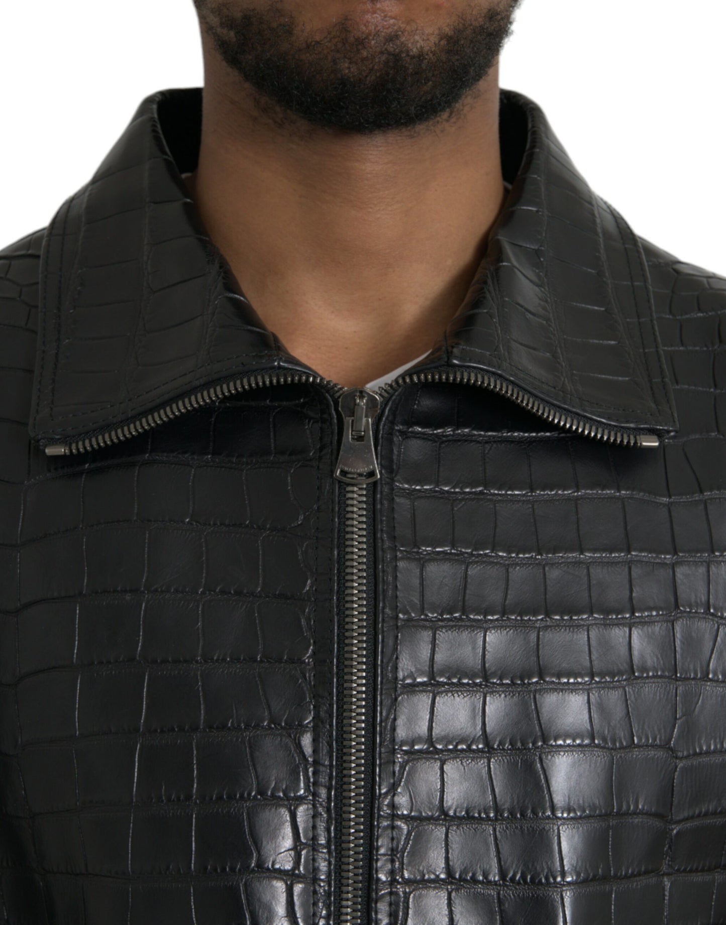 Dolce & Gabbana Black Exotic Leather Full Zip Jacket