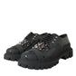 Dolce & Gabbana Black Leather Studded Trekking Sneakers Shoes