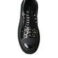 Dolce & Gabbana Black Leather Studded Trekking Sneakers Shoes