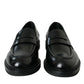 Dolce & Gabbana Black Leather Flat Slip On Loafers Shoes