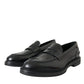 Dolce & Gabbana Black Leather Flat Slip On Loafers Shoes