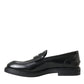 Dolce & Gabbana Black Leather Flat Slip On Loafers Shoes