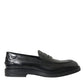 Dolce & Gabbana Black Leather Flat Slip On Loafers Shoes