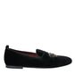 Dolce & Gabbana Black Velvet Crystal Crown Men Loafers Shoes