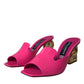 Dolce & Gabbana Neon Pink Leather Logo Heels Sandals Shoes