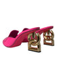 Dolce & Gabbana Neon Pink Leather Logo Heels Sandals Shoes