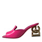 Dolce & Gabbana Neon Pink Leather Logo Heels Sandals Shoes