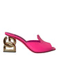 Dolce & Gabbana Neon Pink Leather Logo Heels Sandals Shoes