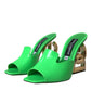 Dolce & Gabbana Neon Green Leather Logo Heels Sandals Shoes