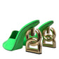 Dolce & Gabbana Neon Green Leather Logo Heels Sandals Shoes