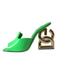 Dolce & Gabbana Neon Green Leather Logo Heels Sandals Shoes