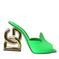 Dolce & Gabbana Neon Green Leather Logo Heels Sandals Shoes