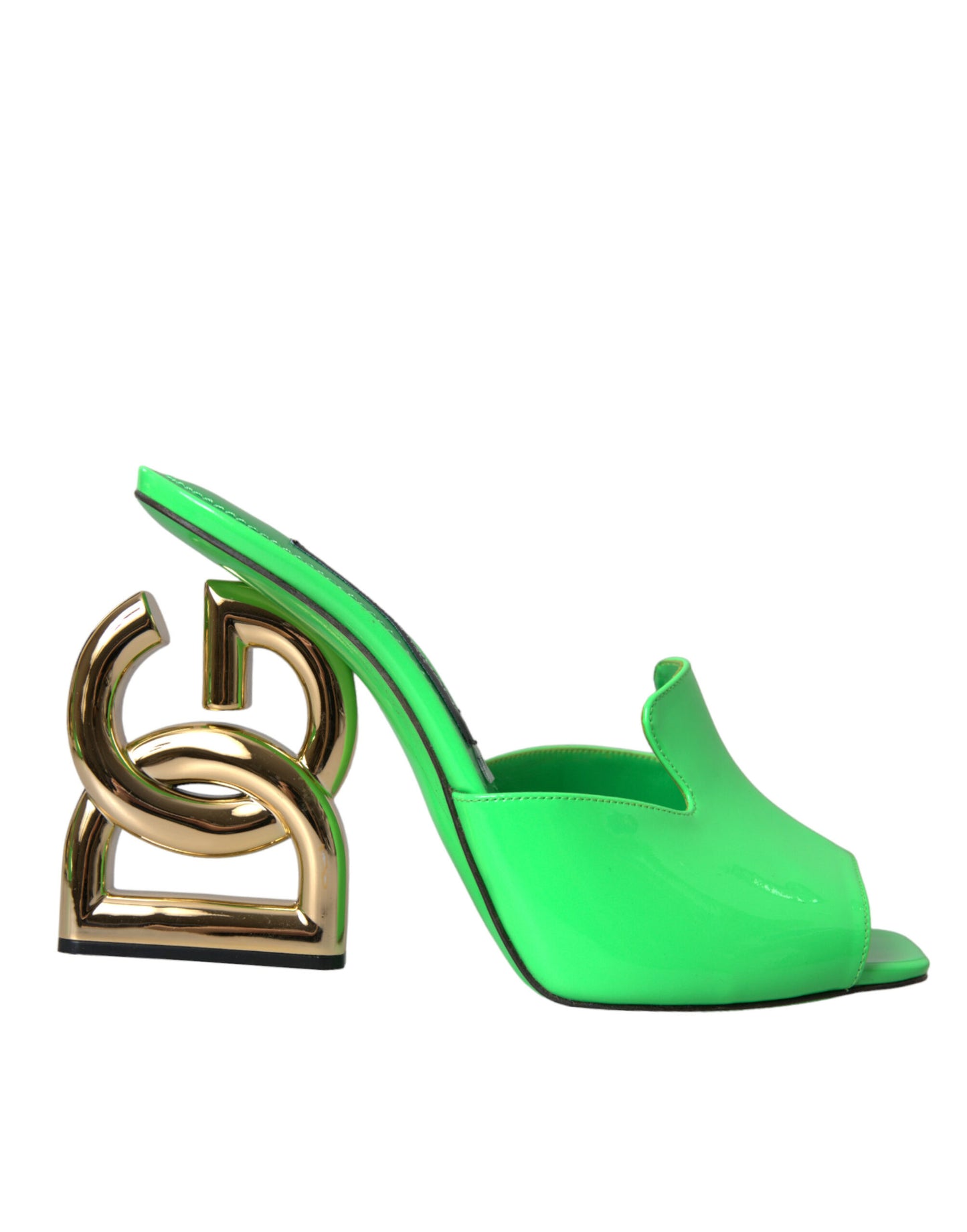 Dolce & Gabbana Neon Green Leather Logo Heels Sandals Shoes