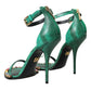 Dolce & Gabbana Green Exotic Leather Crystal Sandals Shoes