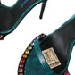 Dolce & Gabbana Blue Exotic Leather Crystal Sandals Shoes