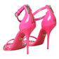 Dolce & Gabbana Pink Leather Crystal Heels Sandals Shoes