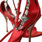 Dolce & Gabbana Keira Red Satin Crystals Sandals Heels Shoes