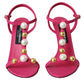 Dolce & Gabbana Pink Embellished Leather Sandals Heels Shoes