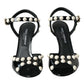 Dolce & Gabbana Black Embellished Leather Sandals Heels Shoes