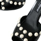 Dolce & Gabbana Black Embellished Leather Sandals Heels Shoes