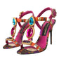 Dolce & Gabbana Pink Jacquard Crystals Sandals Heels Shoes