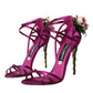 Dolce & Gabbana Purple Flower Satin Heels Sandals Shoes