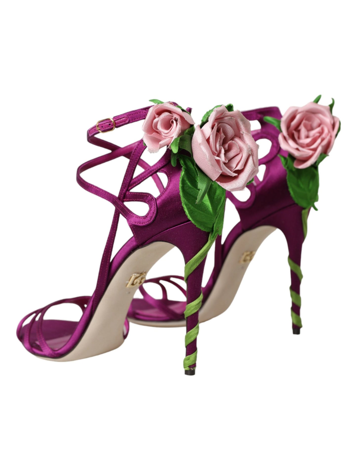 Dolce & Gabbana Purple Flower Satin Heels Sandals Shoes