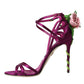 Dolce & Gabbana Purple Flower Satin Heels Sandals Shoes