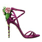 Dolce & Gabbana Purple Flower Satin Heels Sandals Shoes