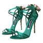 Dolce & Gabbana Green Flower Satin Heels Sandals Shoes