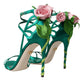 Dolce & Gabbana Green Flower Satin Heels Sandals Shoes