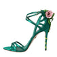 Dolce & Gabbana Green Flower Satin Heels Sandals Shoes