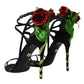 Dolce & Gabbana Black Flower Satin Heels Sandals Shoes