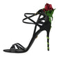 Dolce & Gabbana Black Flower Satin Heels Sandals Shoes