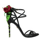 Dolce & Gabbana Black Flower Satin Heels Sandals Shoes