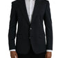 Dolce & Gabbana Dark Blue Cotton Single Breasted Coat Blazer