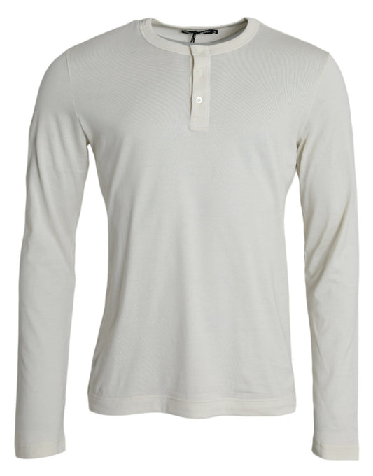 Dolce & Gabbana Off White Cotton Round Neck Pullover Sweater