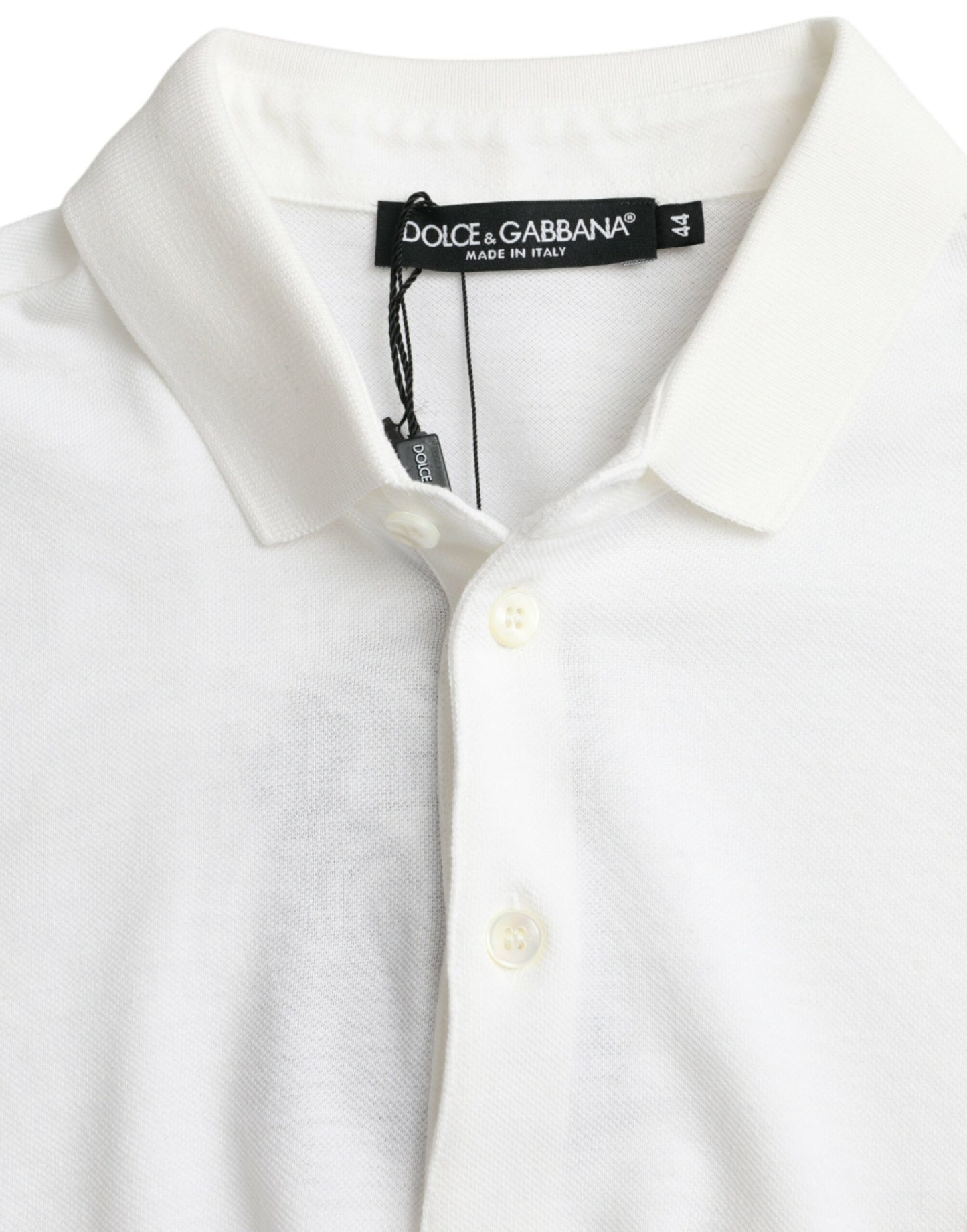 Dolce & Gabbana White Crown Patch Cotton Collared Polo T-shirt