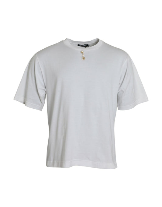 Dolce & Gabbana White Embellished Cotton Crew Neck T-shirt