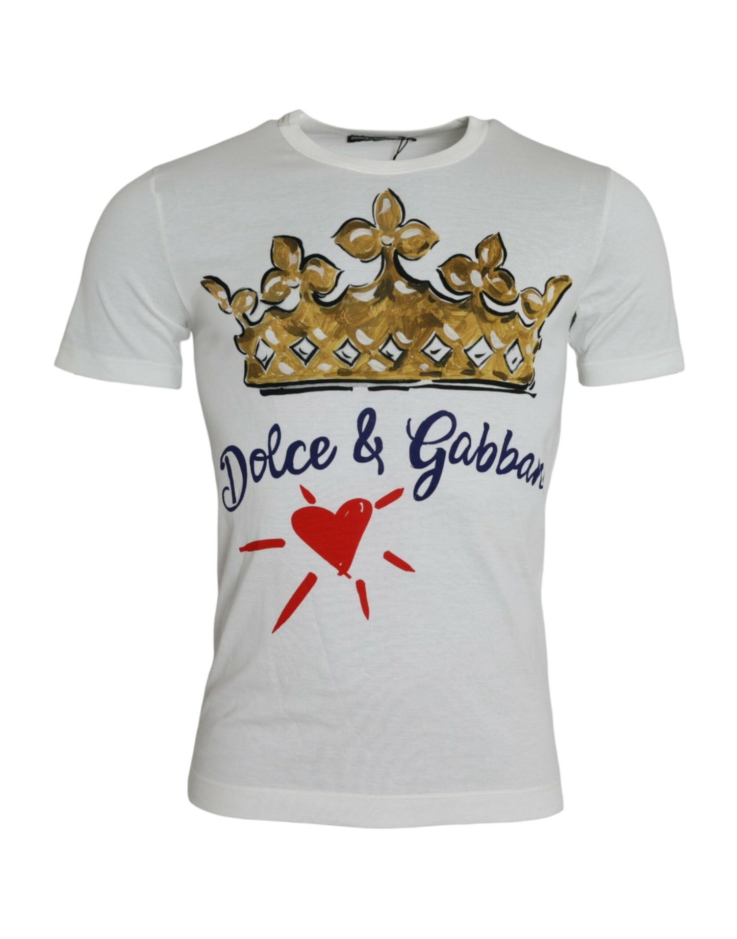 Dolce & Gabbana White Gold Crown Print Cotton Crew Neck T-shirt