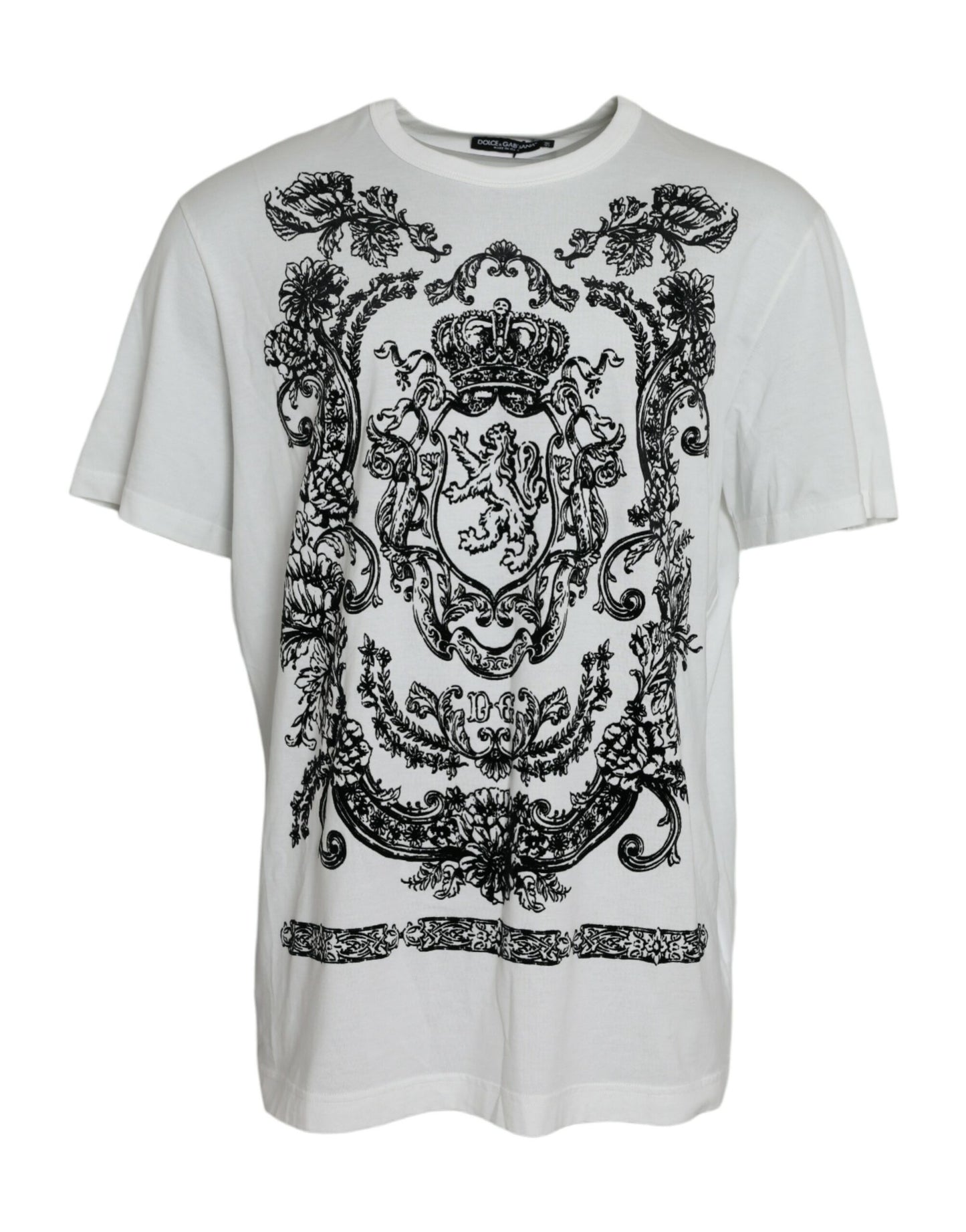 Dolce & Gabbana White Lion Crown Logo Cotton Crewneck T-shirt