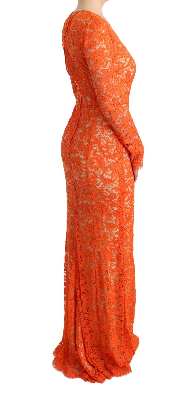 Dolce & Gabbana Elegant Long-Sleeve Full-Length Orange Sheath Dress