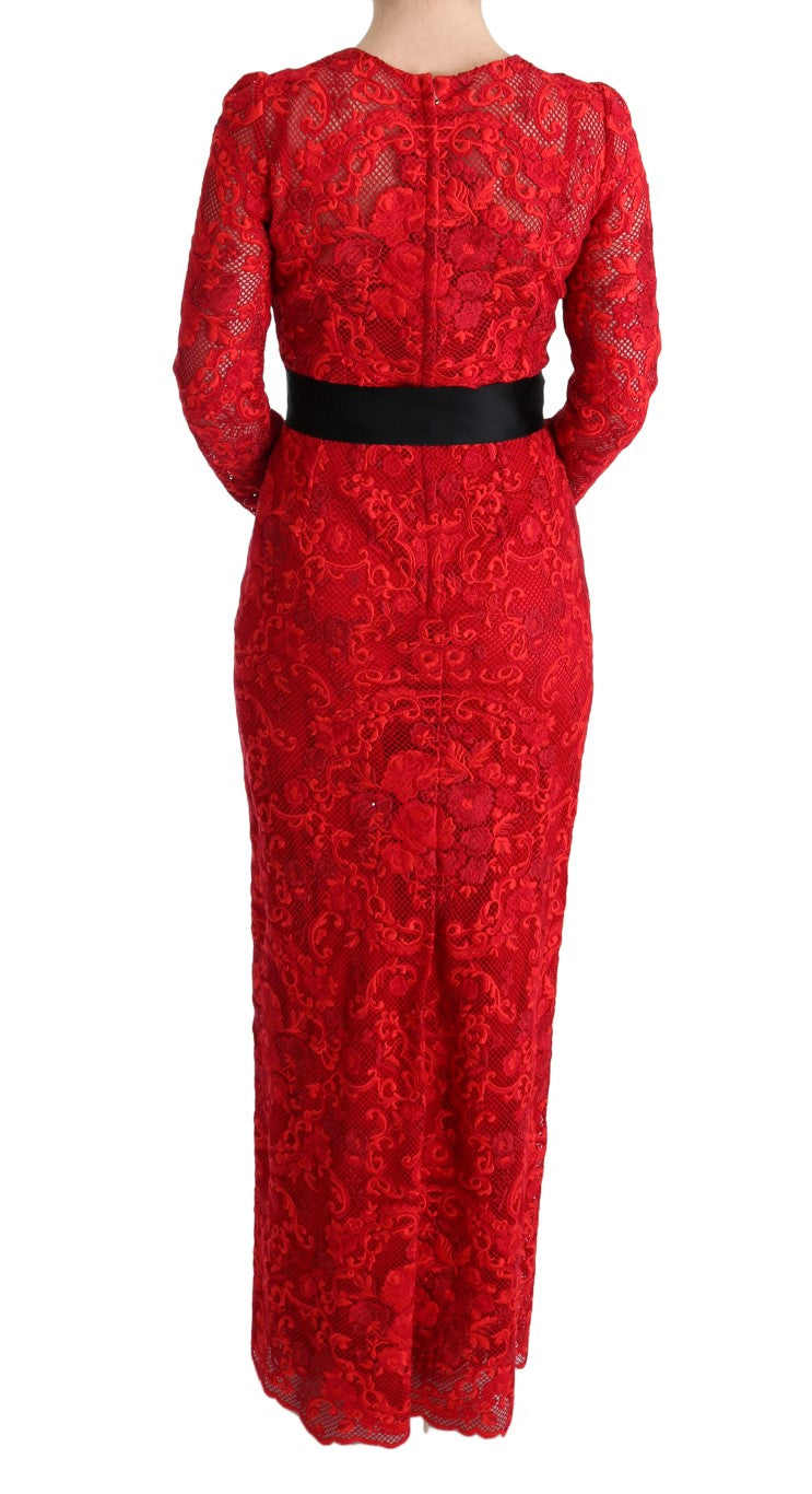 Dolce & Gabbana Elegant Red Sheath Dress with Silk Bow Belt