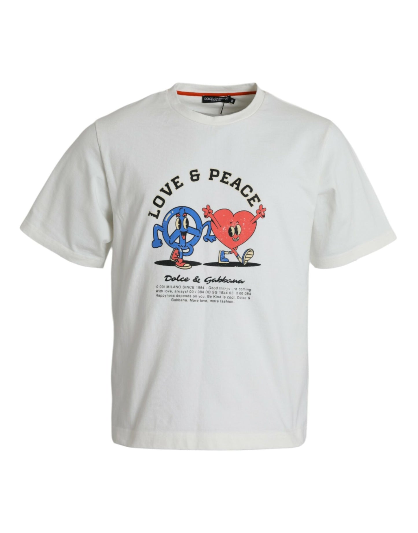 Dolce & Gabbana White Love & Peace Cotton Crew Neck T-shirt