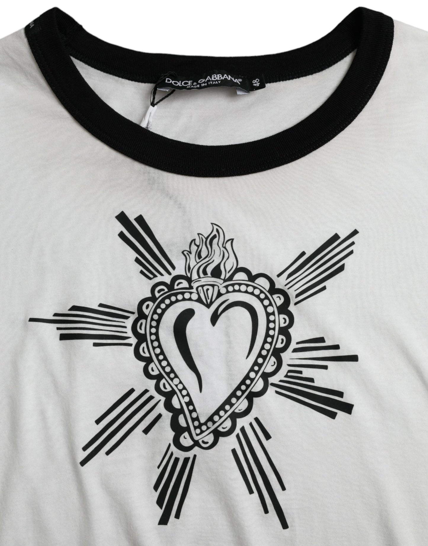 Dolce & Gabbana White Sacred Heart Cotton Crew Neck T-shirt