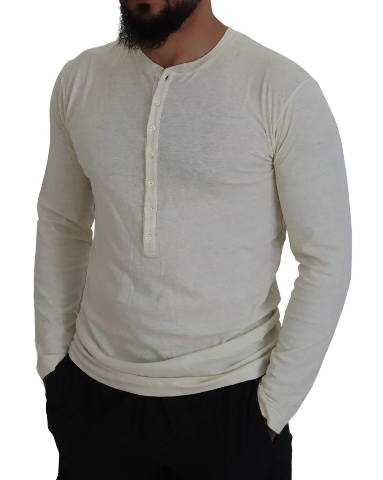 Dsquared² Beige Cotton Linen Long Sleeves Pullover Sweater