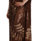 Dsquared² Brown Leaf Sequined Shift One Shoulder Long Dress