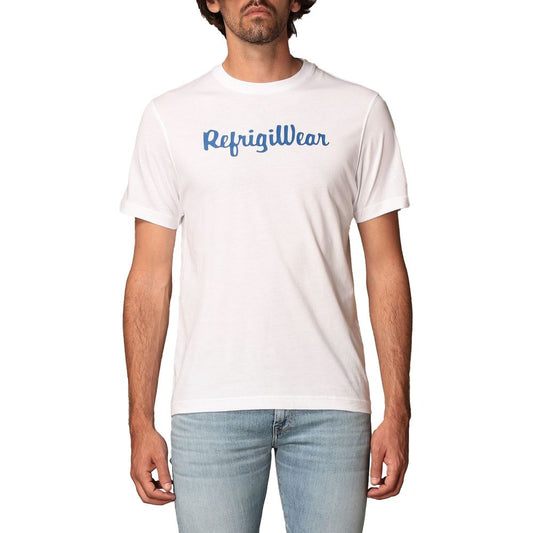 Refrigiwear Crisp White Cotton Tee with Logo Print